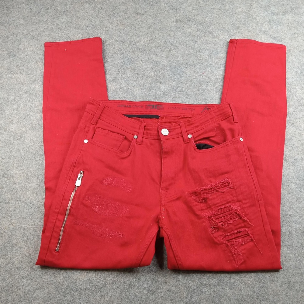Jordan Craig Jeans Mens 32x32 Red Legacy Edition Distressed Ripped Zipper JM4200